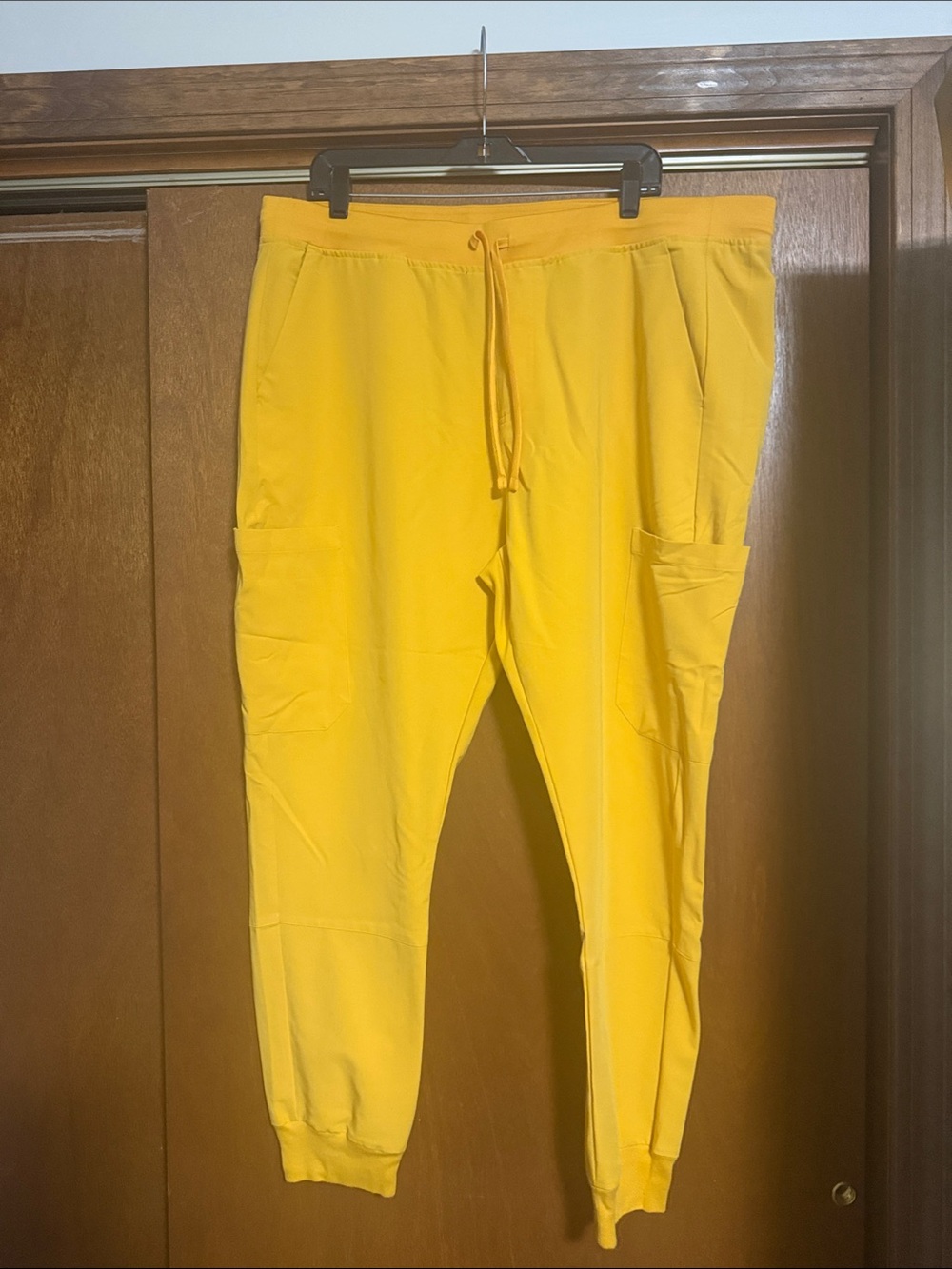 Men's Yellow Drawstring Cargo Scrub Pants